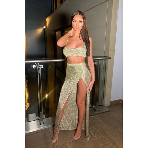 Leah Gold Metallic Shimmer Crop Top XS New - Picture 6 of 13